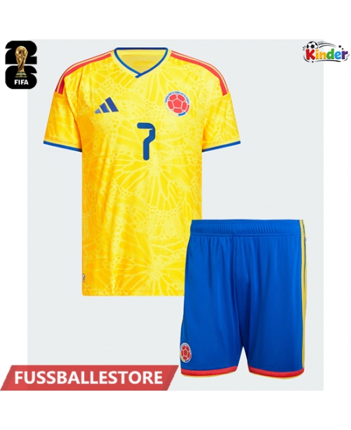 Günstige Kolumbien Luis Diaz #7 Heimtrikotsatz Kinder WM 2026 Kurzarm (+ Kurze Hosen)